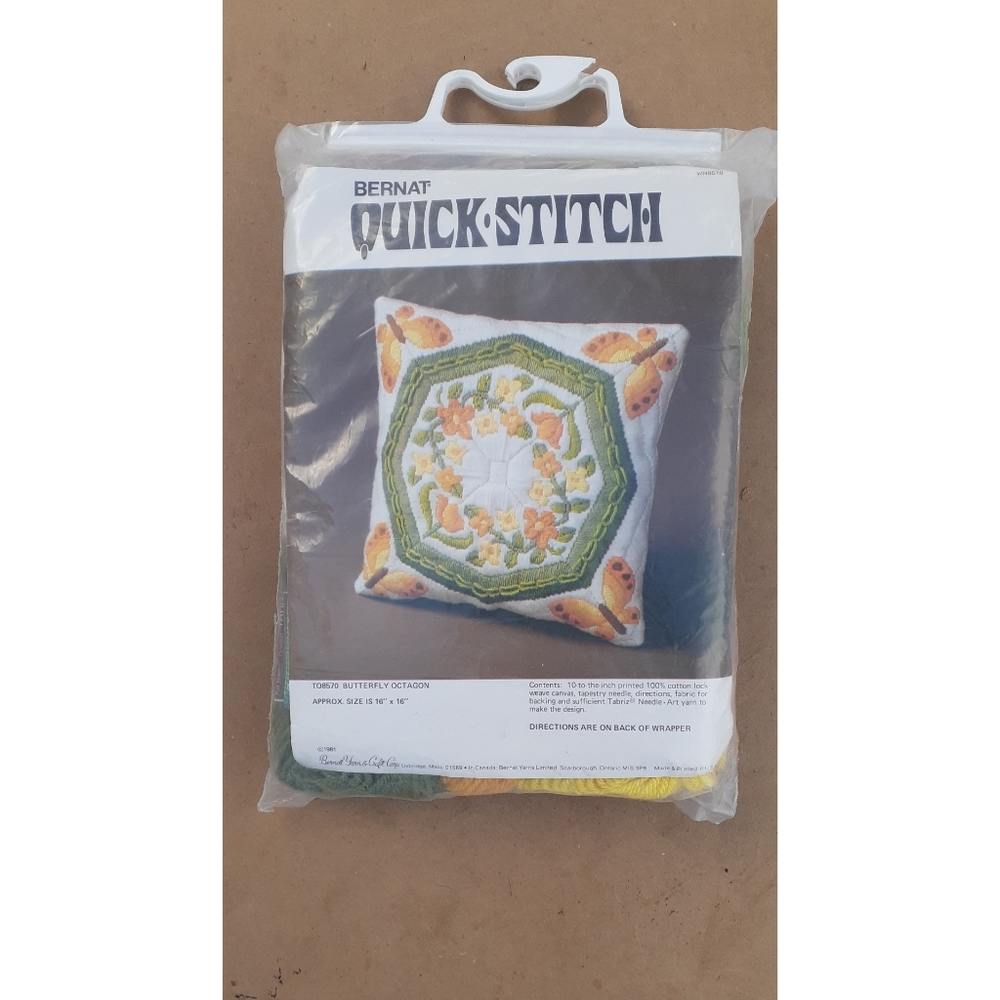 Bernat 1980's Butterfly Octagon Quick Stitch Crewel Pillow Kit